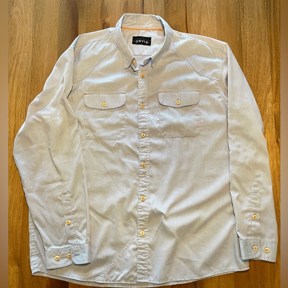 Orvis Men's Light Blue check fishing Shirt XL